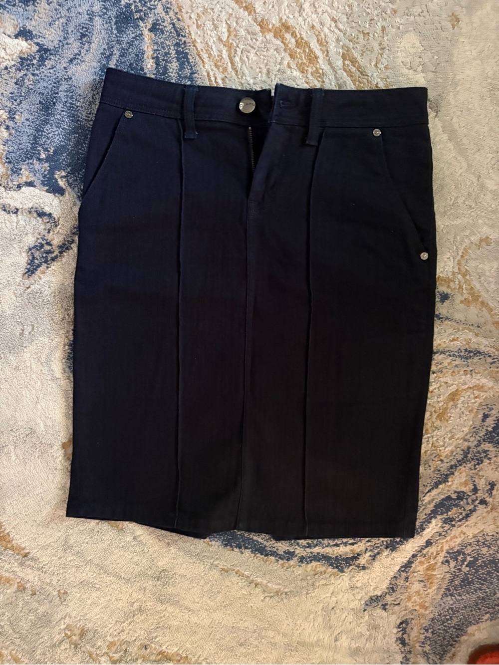 Burberry Authentic Dark Denim Pencil Skirt with Back Panel Detailing - Size 6
